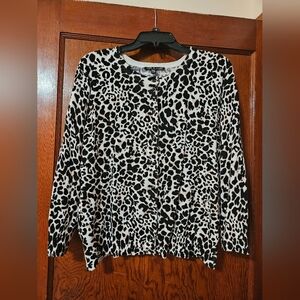 Cable & Gauge Stretchy Leopard Animal Print Cardigan Sweater Size XL